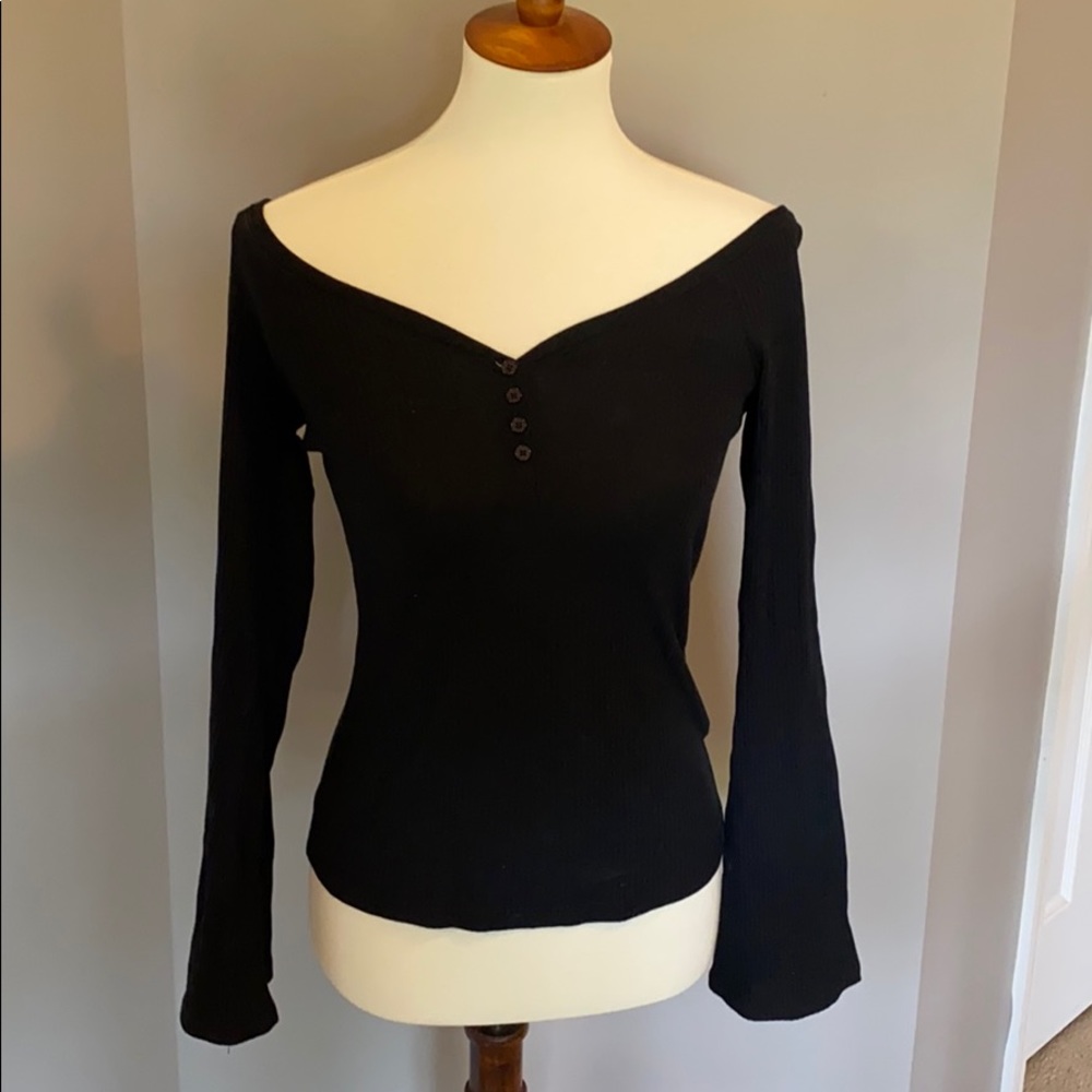 Ribbed Boston Proper Henley with bell sleeves